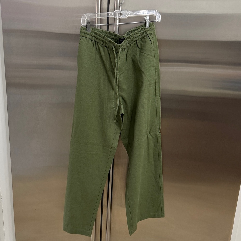 NWT J. Crew Factory Sage Green Linen-Blend Slim Wide-leg Drawstring Pant